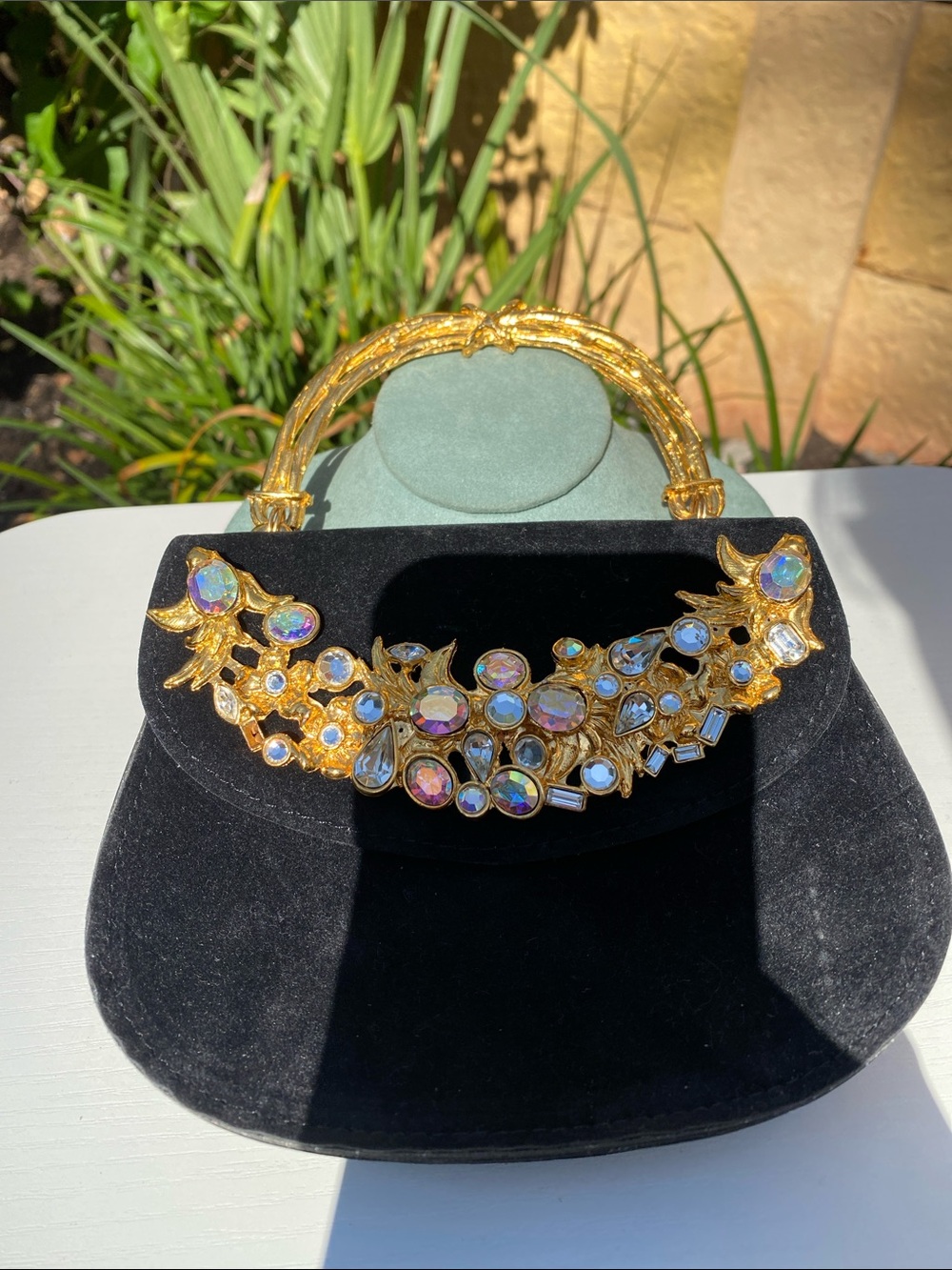 Rare Vintage 1980s Jacky de G Paris Jeweled Black Evening Bag